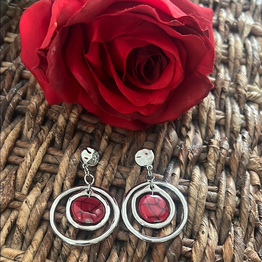 Elegant Silver and Red Dangle Earrings